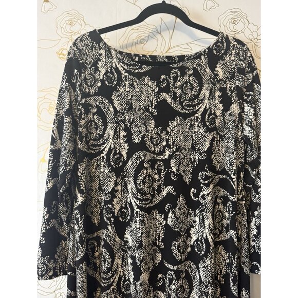 New Chico’s Dress Size 2 Large Animal Print Snake Black Swing Trapeze 051 - Picture 3 of 8